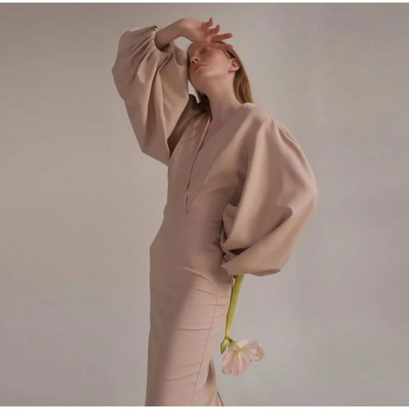 Special Discounts Inside!Audrey V Neck Long Sleeve Midi Dress