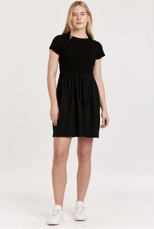 Instant Savings Await!AVALON MOCK NECK SHORT SLEEVE DRESS BLACK