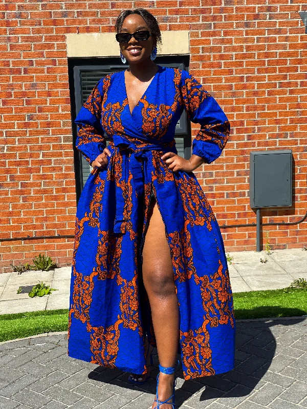 Buy More, Save More!Bekky Ankara Maxi Dress | Blue and Orange African Print