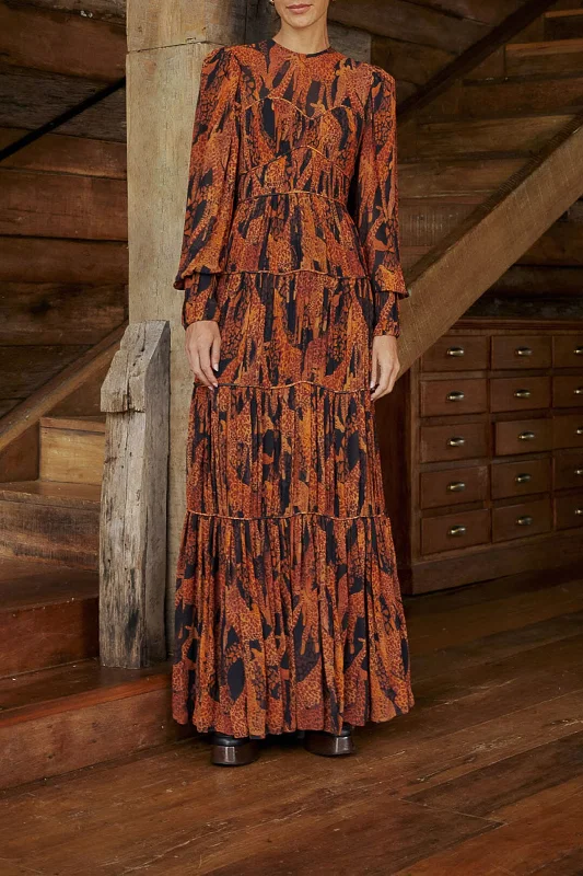 One Click Away from Big Savings!Black Giraffes Puff Sleeve Maxi Dress