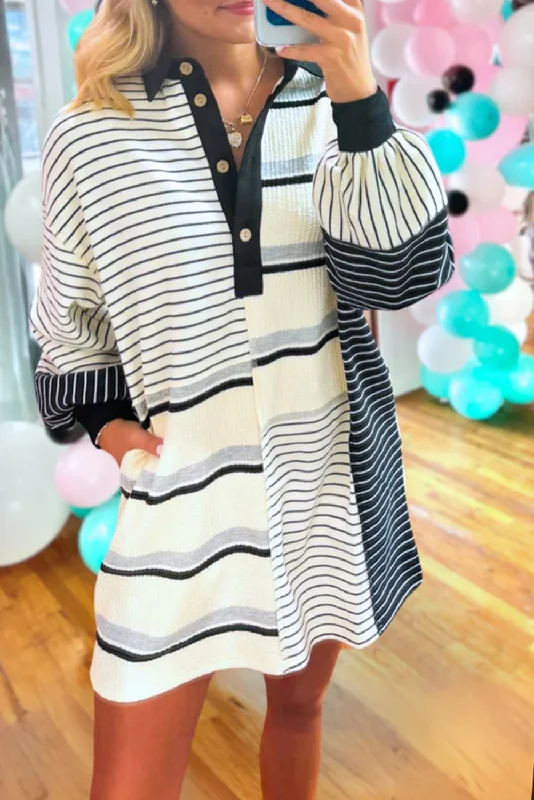 Lowest Prices Guaranteed!Stripe Colorblock Collared Mini Dress