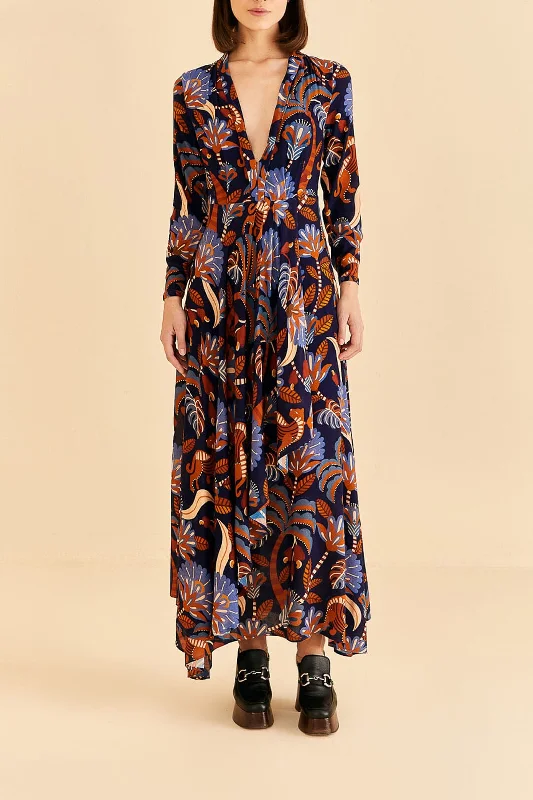 Get the Best for Less!Blue Nature Beauty Long Sleeve Maxi Dress