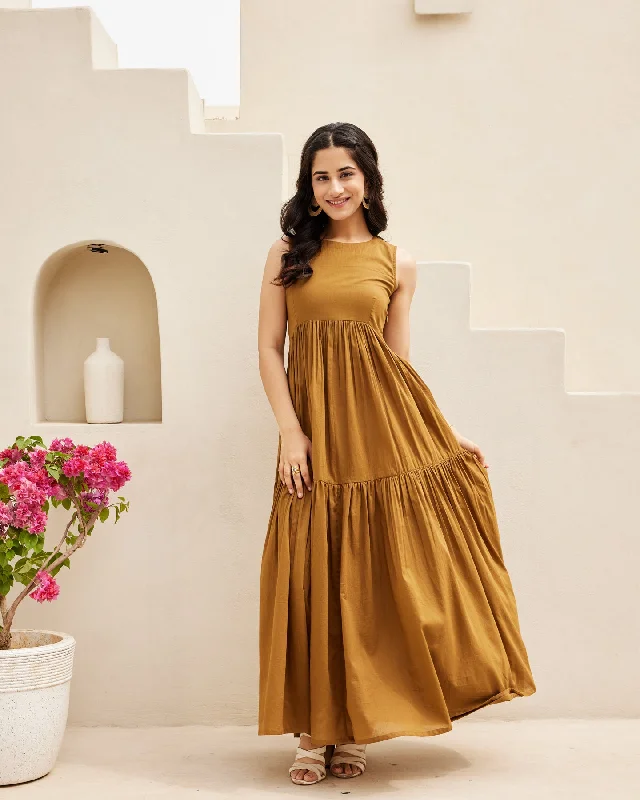 Limited Time Offer!Brown Tiered Maxi Dress