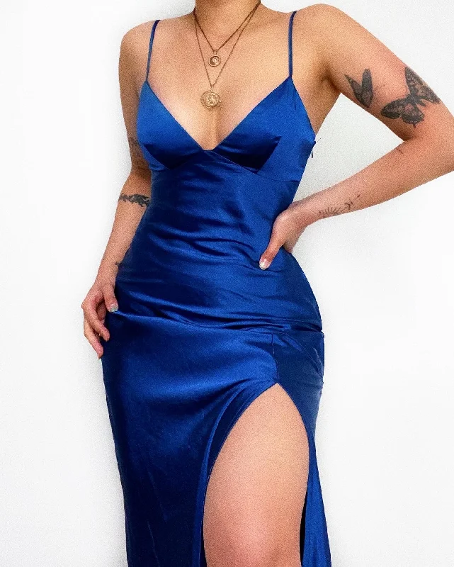 One Click Away from Big Savings!Celina Satin Midi Dress - Navy