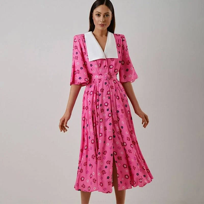Get More for Less!Cheryl Doll Collar Print Midi Dress