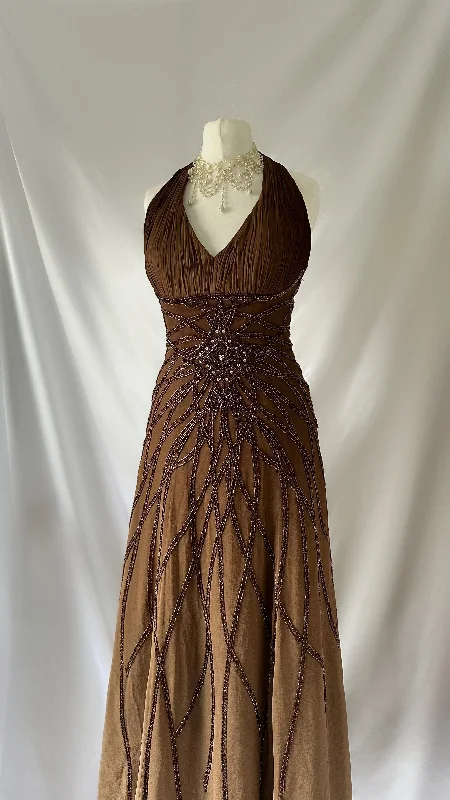 Flash Sale – Act Fast!Chocolate Cocoa Soirée Vintage Embellished Silk Gown