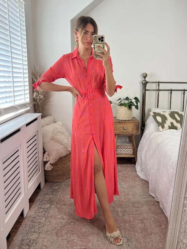Time to Save Big!Daphne Belted Shirt Dress / Pink Animal Print