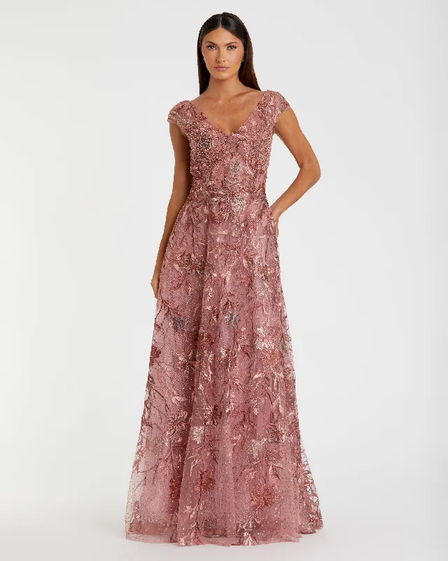 More Discounts, More Joy!Embroidered Illusion Cap Sleeve A Line Gown