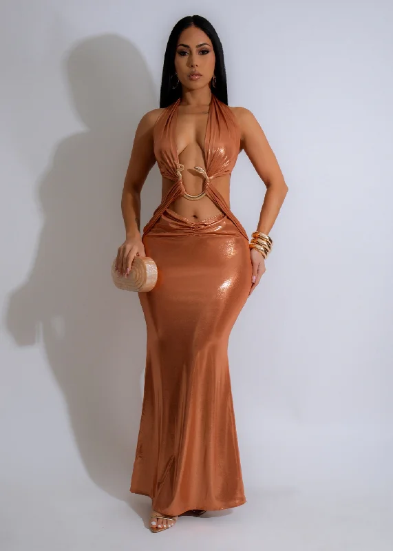 Mega Sale Happening Now!Eternal Ember Metallic Maxi Dress Gold