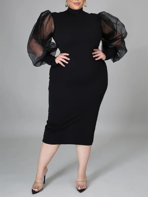 Exclusive Deals Just for You!KittenAlarm - Fashion Puff Sleeve Plus Size Party Midi Dress