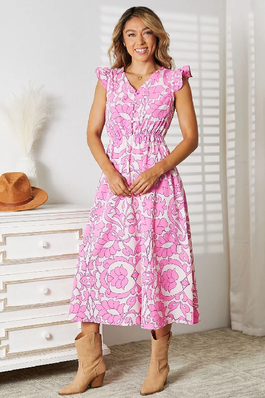 Huge Price Cuts Await!Floral V-Neck Cap Sleeve Dress