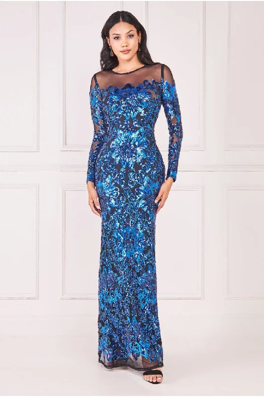 Exclusive Savings This Week!Goddiva Floral Sequin Mesh Maxi - Navy