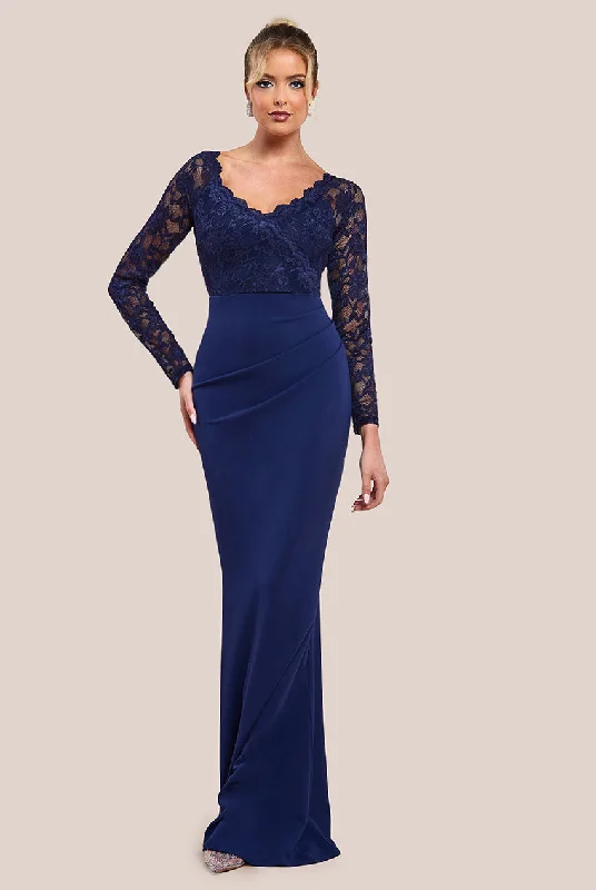 Exclusive Savings This Week!Goddiva Scalloped Lace & Scuba Maxi Dress - Navy