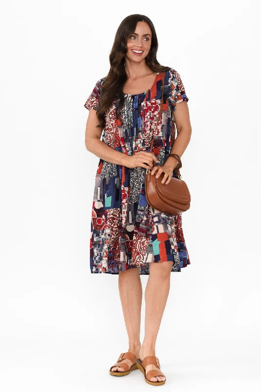 Save More with Every Purchase!Hanoi Navy Abstract Cotton Blend Dress