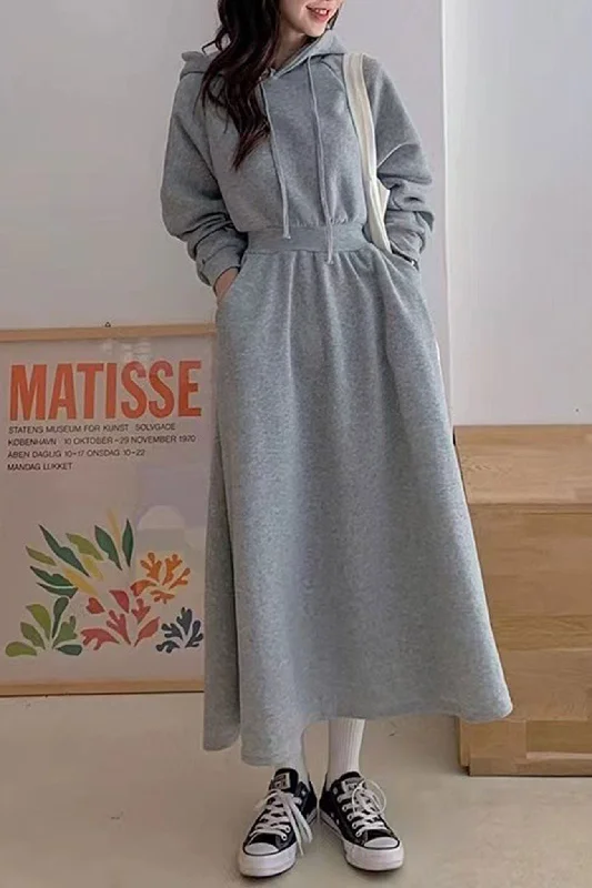 Shop Before It’s Gone!High Elastic Waist Long Hoodie Dress