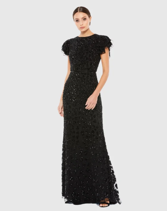 Mega Sale Happening Now!High Neck Flutter Cap Sleeve Gown