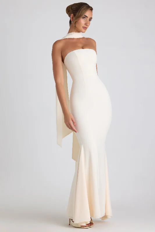The Best Sale of the Year!Scarf-Detail Strapless Gown in Ivory