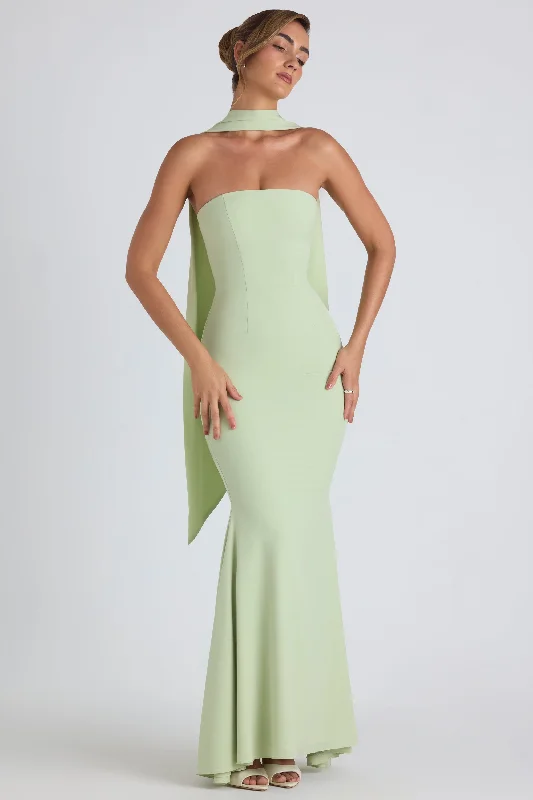 Biggest Sale of the Season!Scarf-Detail Strapless Gown in Spring Green