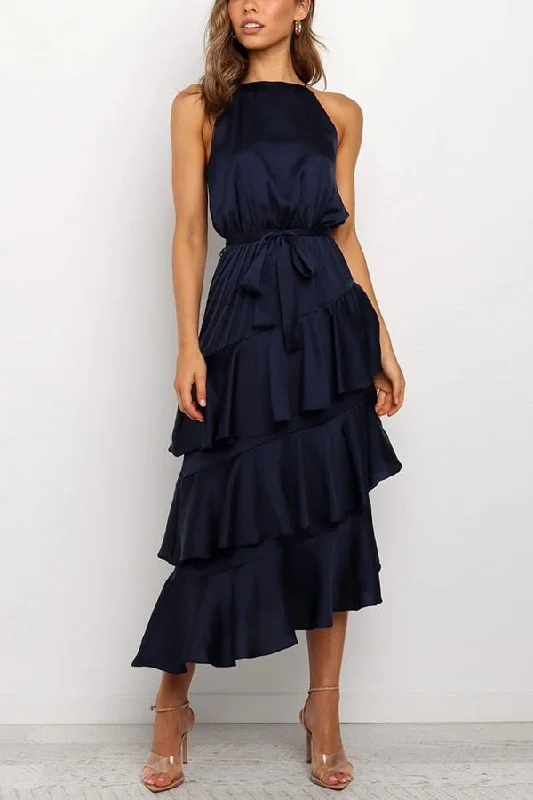 Limited-Time Price Drop!Ketty Halter Ruffle Hem Layered Dress