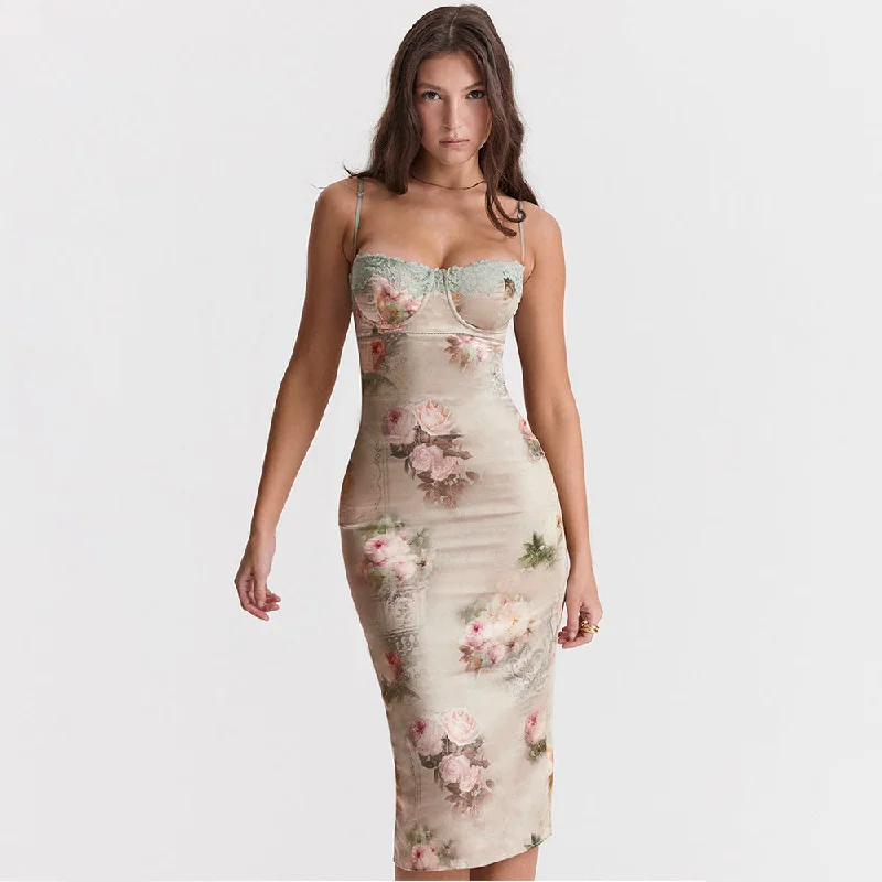 Flash Deals – Act Quickly!Kimberly Spaghetti Strap Lace Print Midi Dress