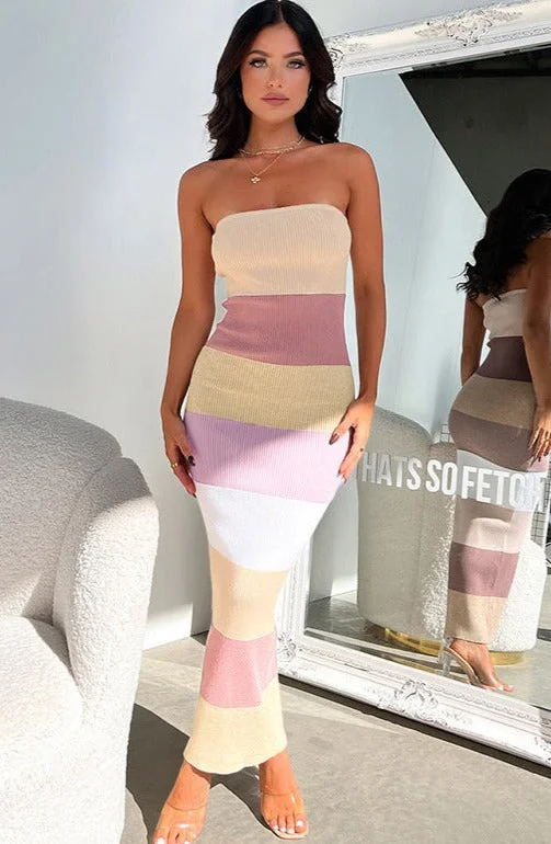 Shop Smart, Save Big!Linda Contrast Colors Strapless Knit Midi Dress