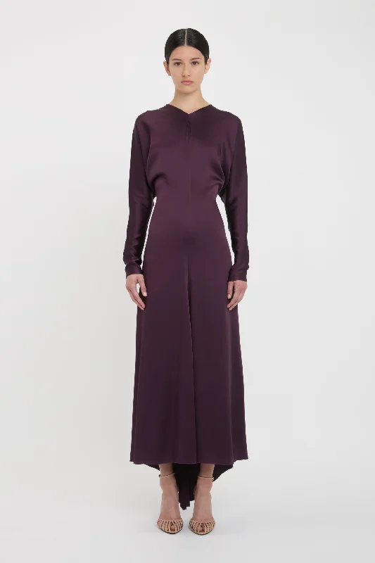 Your Exclusive Offer Awaits!Long Sleeve Draped Midi Dress In Fig
