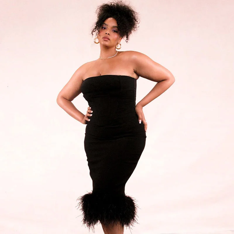 Hurry! While Supplies Last!Marion Off-shoulder Strapless Feather Tassel Midi Dress