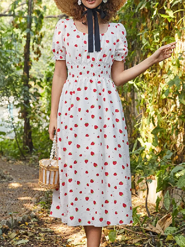 Your Shopping Spree Starts Here!Monica Chiffon Square Collar Puff Sleeve Midi Dress