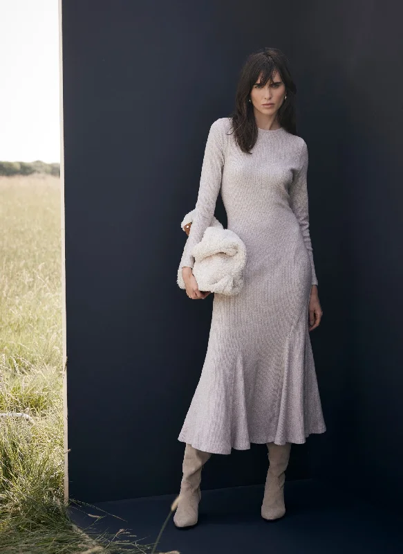 Shop More, Spend Less!Neutral Cosy Ribbed Jersey Midi Dress
