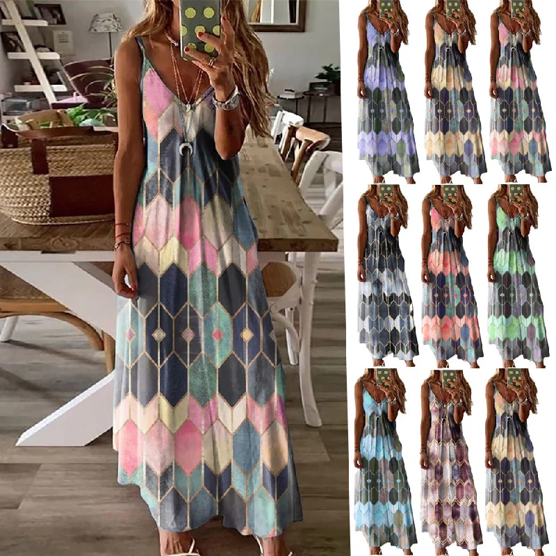 Unlock Huge Savings Now!Regular Sleeve Women's Summer Casual Printed Camisole Long Dress