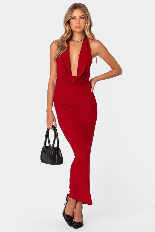 The Best Deals Won’t Wait!Cowl Neck Open Back Maxi Dress