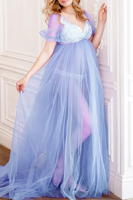 Hurry, Sale Ends Soon!Sexy See-through High Slit Maternity Photoshoot Dress
