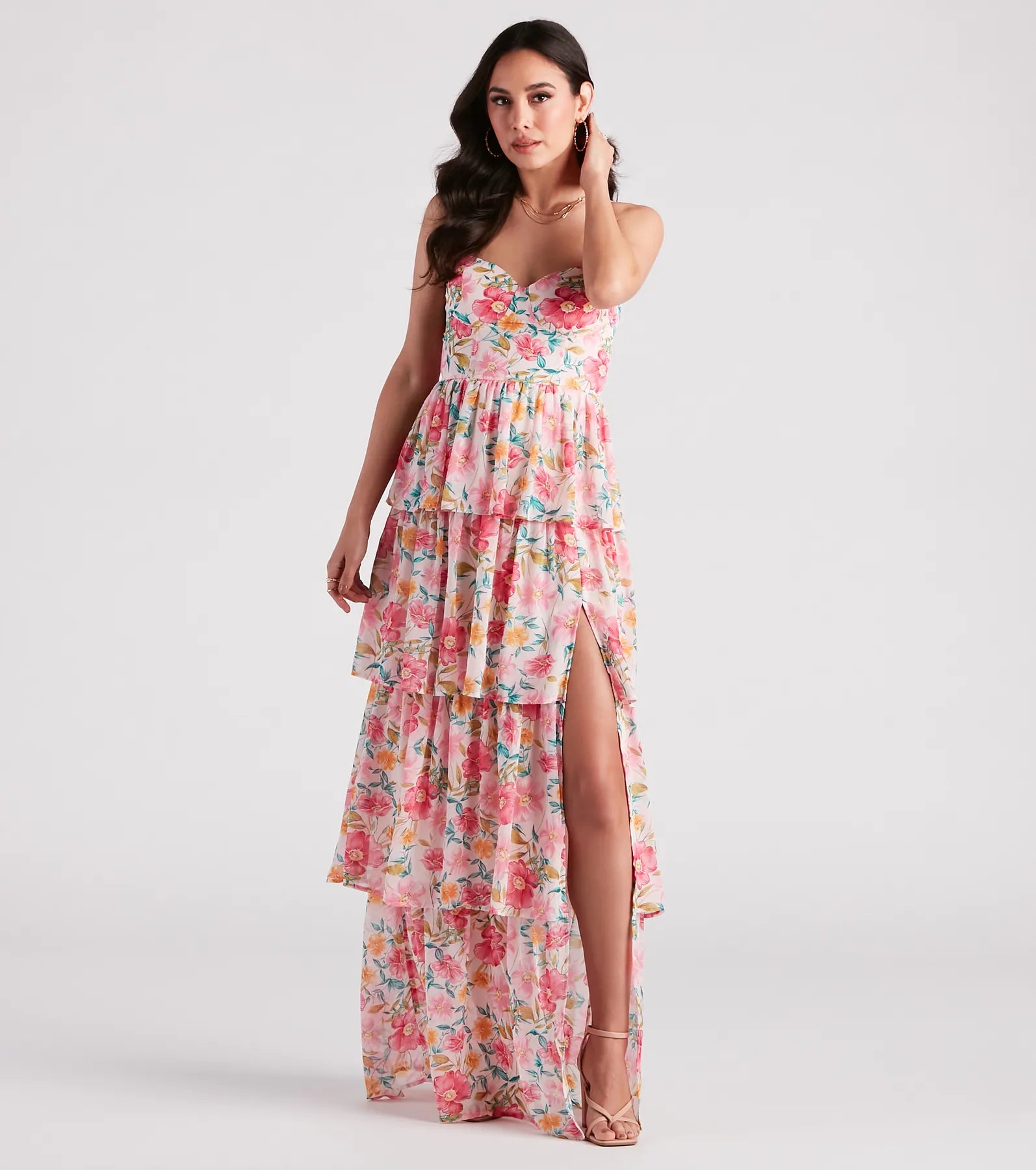 Your Shopping Wish, Our Discount Command!Sheryl Formal Floral Chiffon Ruffle Dress