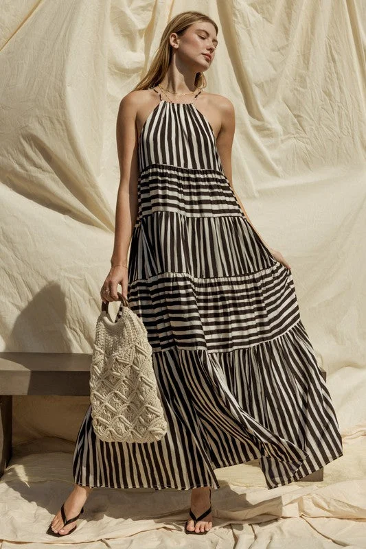 Buy More, Pay Less!Hot Girl Resort Dream Striped Tiered Maxi Dress
