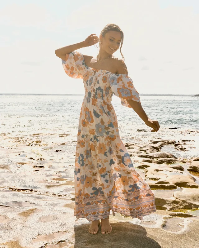 Biggest Sale of the Season!Sophia Orange Blue Floral Tiered Maxi Dress