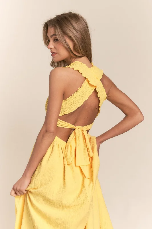 Bigger Savings, Better Shopping!Texture Crisscross Back Tie Smocked Maxi Dress