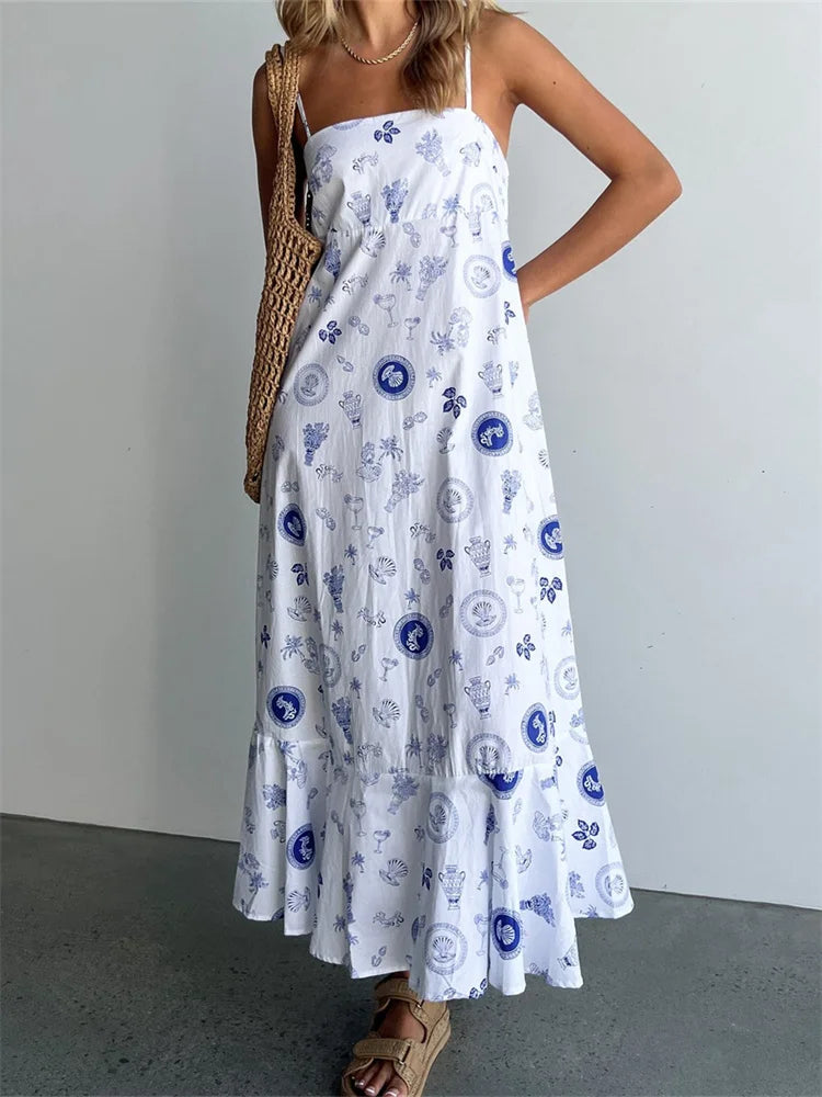 Exclusive Offers You’ll Love!Amy Fashion - Vintage Women Summer  Sleeveless Spaghetti Strap Floral Print Party Loose Casual Square Neck Vestidos