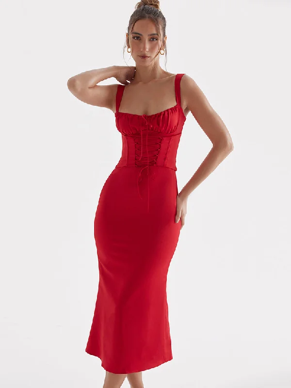 Get It Before It’s Gone!Vivian Spaghetti Strap Backless Midi Dress