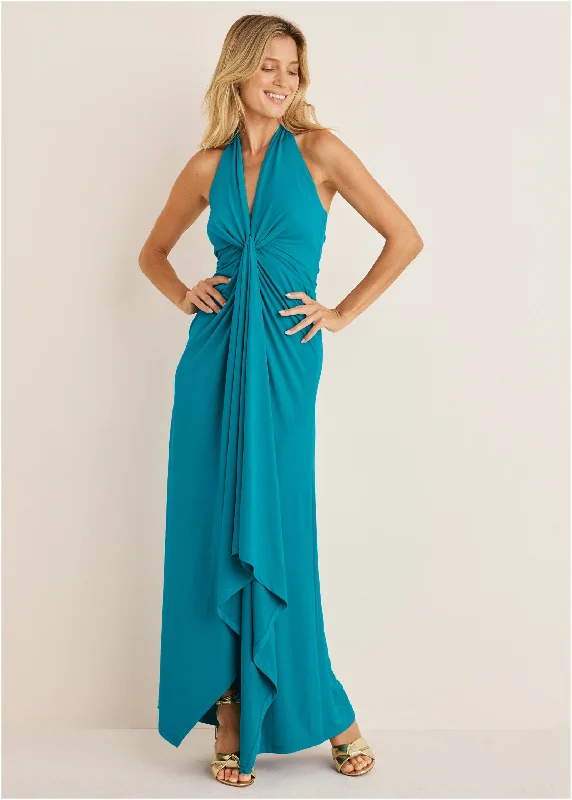 Shop Today, Save Tomorrow!Plunging Knot Maxi Dress - Teal
