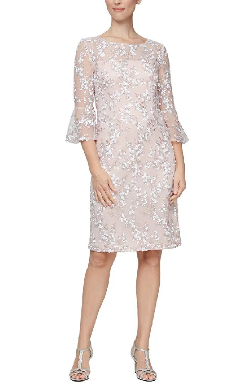 Act Fast – Limited Time Savings!Embroidered Sequin Lace Sheath Dress with Illusion Neckline & 3/4 Bell Sleeves