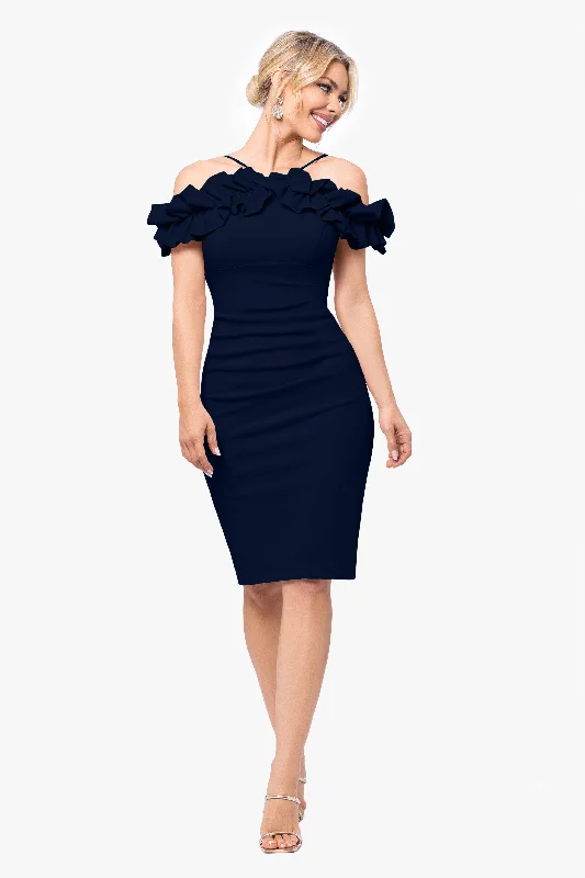 Grab Yours Before It’s Too Late!"Tyler" Short Scuba Crepe Off the Shoulder Ruffle Dress
