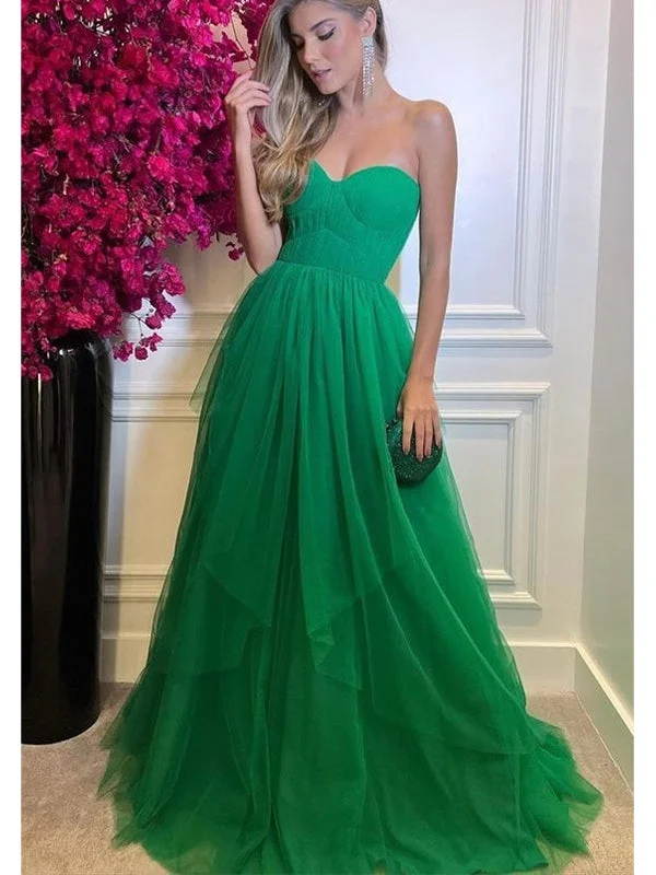 Limited Time Offer!A-line Green Tulle Deep Strapless Fashion Elegant Long Women Evening Prom Dresses PD906
