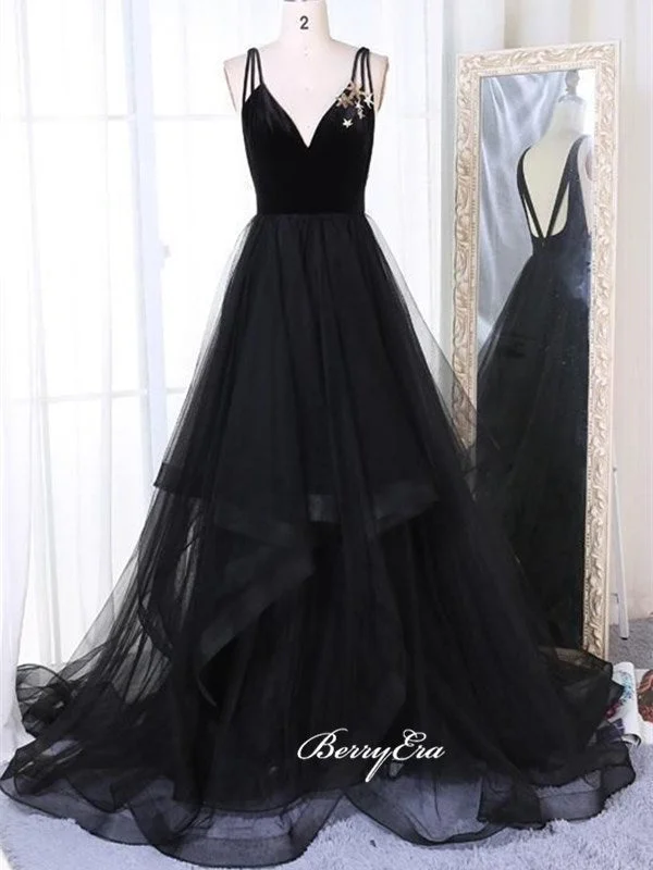 Enjoy Huge Discounts Now!A-line Long Tulle Prom Dresses, Black School Graduation Prom Dresses, 2020 Prom Dresses