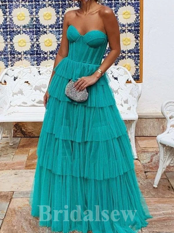 Unlock Huge Savings Now!A-line Tulle Strapless Princess Glitter Elegant Long Women Evening Prom Dresses PD907