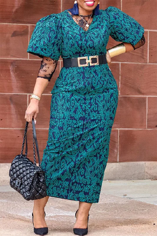 Your Best Deals Are Here!Abstract Print Lace Patchwork Dramatic Back Slit Midi Dress