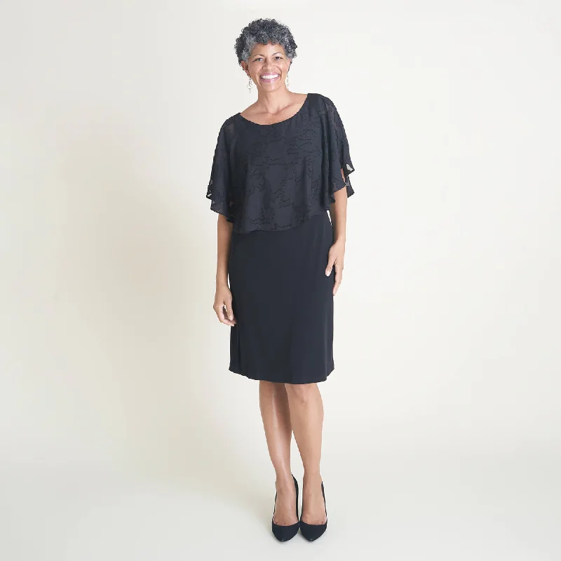 Shop Smart, Save Big!Alyssa Black Chiffon Burnout Cape Dress