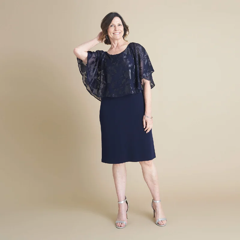 Unmissable Offers Await!Alyssa Midnight Blue Burnout Cape Dress