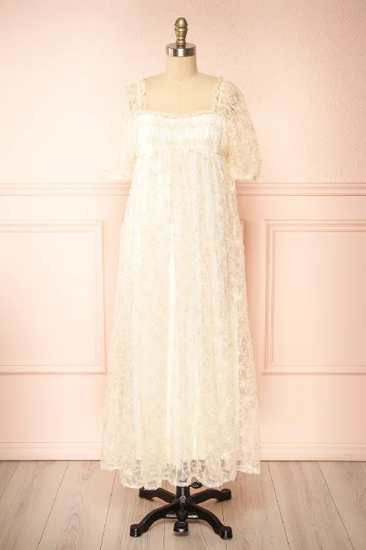 Buy One, Get One Free!Bambina | Maxi Babydoll Dress w/ Embroidered Tulle