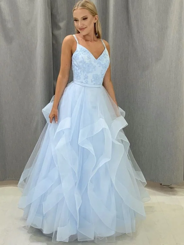 Hottest Discounts of the Year!Beaded Long A-line Prom Dresses, School Evening Party Prom Dresses, Sky Blue Prom Dresses