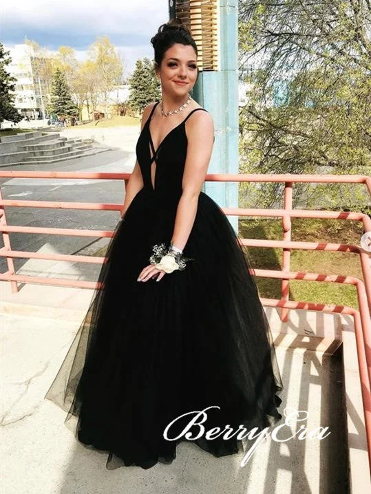 Your Shopping Wish, Our Discount Command!Black Long A-line Tulle Prom Dresses, Simple Long Prom Dresses, 2020 Prom Dresses, Affordable Prom Dresses